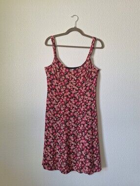 Vintage Ann Taylor LOFT Floral Fit And Flare Dress Pink Coral Brown Y2K Size 10